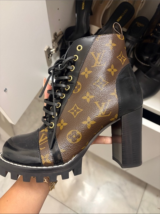 Louis Vuitton Shoes - Louis Vuitton Brown Monogram Lace-Up Brown Black Heel Boots